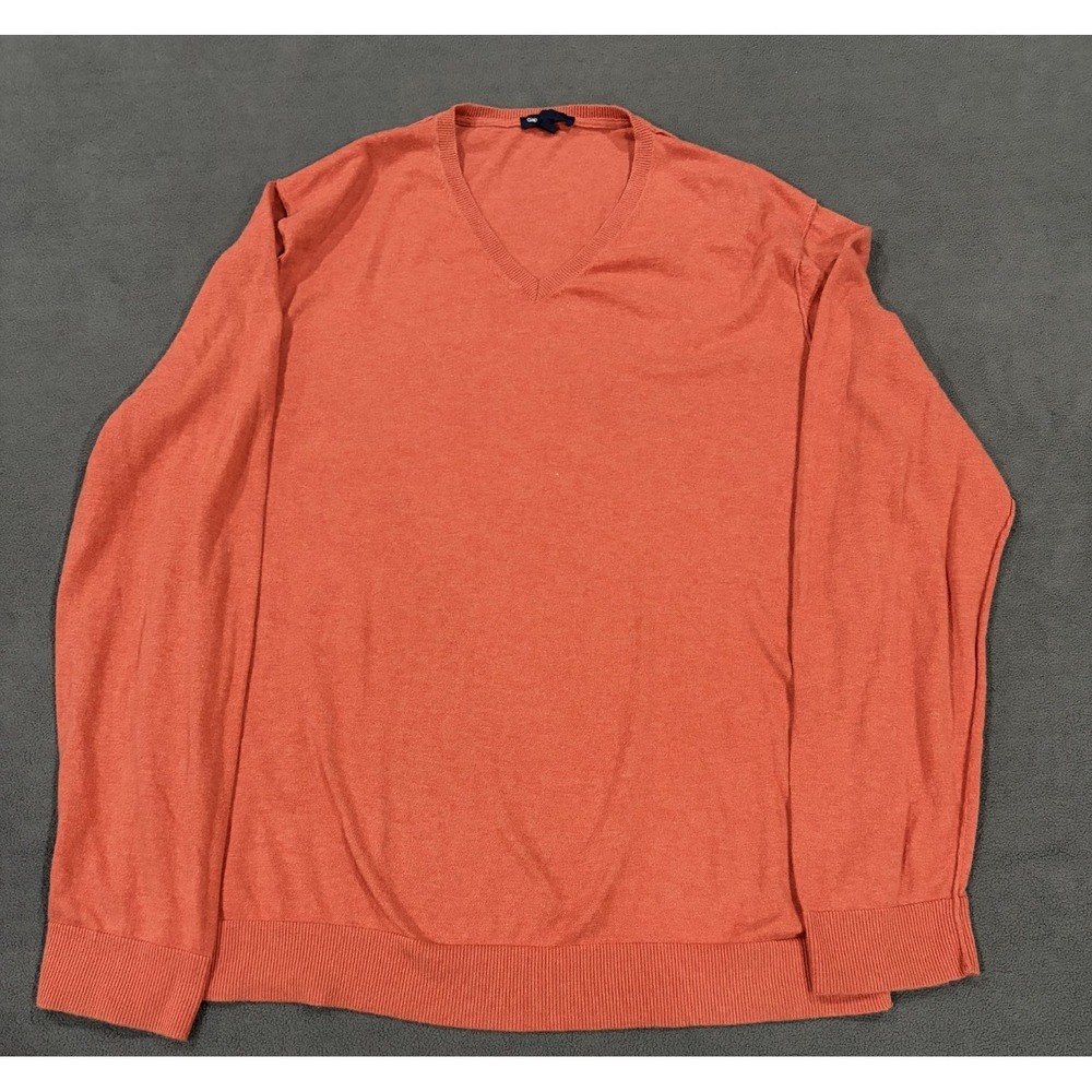 Gap Sweater Mens Large Orange Tight Knit Ribbed Trim V Neck Winter Wear Casual